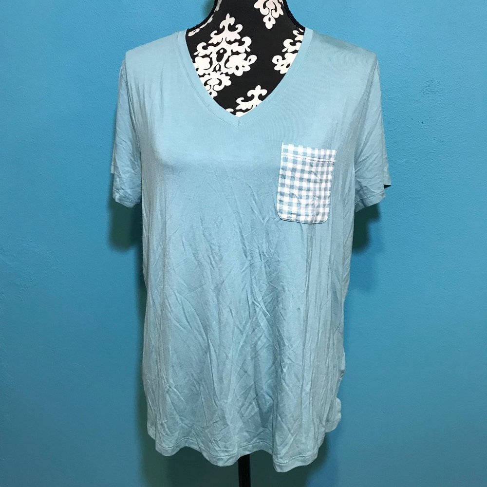 Maurices NWT Light Blue Sleep Shirt Plaid Pocket Detail Medium M NEW Casual Home